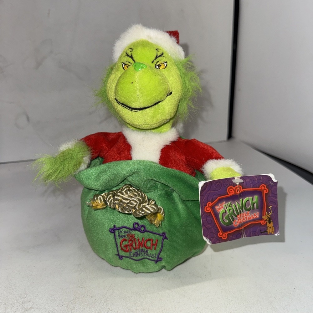 GRINCH Gift Sack Plush in Santa Suit 10in Beverly Hills Teddy Bear Dr Suess Y2K